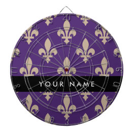 Fleur de Lis, Beige op Paars, Koninklijk, Uw Naam Dartbord