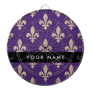 Fleur de Lis, Beige op Paars, Koninklijk, Uw Naam Dartbord