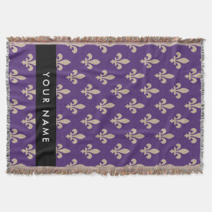 Fleur de Lis, Beige op Paars, Koninklijk, Uw Naam Deken