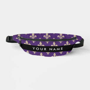 Fleur de Lis, Beige op Paars, Koninklijk, Uw Naam Heuptasje