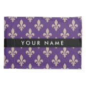 Fleur de Lis, Beige op Paars, Koninklijk, Uw Naam Kussensloop (Achterkant)