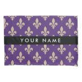 Fleur de Lis, Beige op Paars, Koninklijk, Uw Naam Kussensloop (Voorkant)