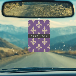 Fleur de Lis, Beige op Paars, Koninklijk, Uw Naam Luchtverfrisser