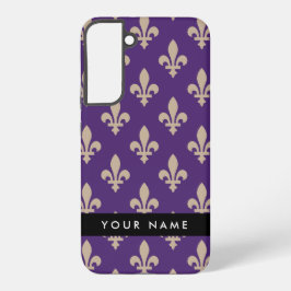 Fleur de Lis, Beige op Paars, Koninklijk, Uw Naam Samsung Galaxy Hoesje