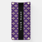 Fleur de Lis, Beige op Paars, Koninklijk, Uw Naam Spandoek (Verticaal)
