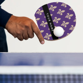 Fleur de Lis, Beige op Paars, Koninklijk, Uw Naam Tafeltennisbatje