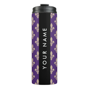 Fleur de Lis, Beige op Paars, Koninklijk, Uw Naam Thermosbeker