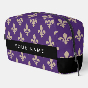 Fleur de Lis, Beige op Paars, Koninklijk, Uw Naam Toilettasje