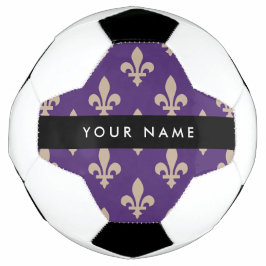 Fleur de Lis, Beige op Paars, Koninklijk, Uw Naam Voetbal