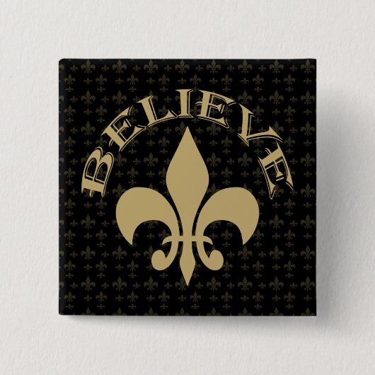 Fleur de Lis Believe Black Gold Vierkante Button 5,1 Cm (Voorkant)