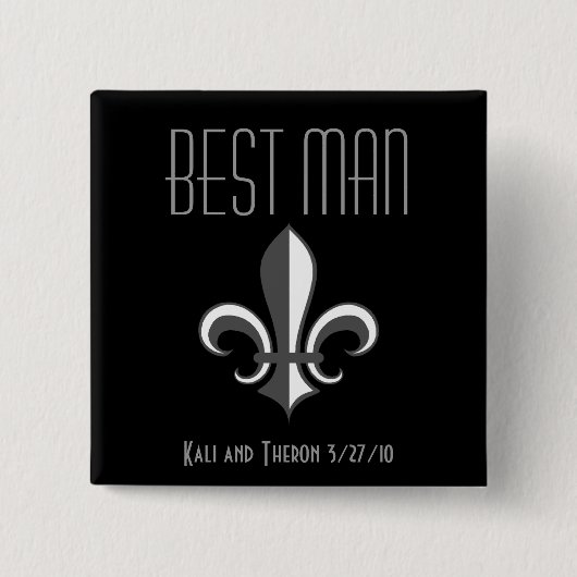Fleur de lis best man vierkante button 5,1 cm (Voorkant)