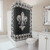 Fleur-de-lis - Black en Cream Douchegordijn (In situ)