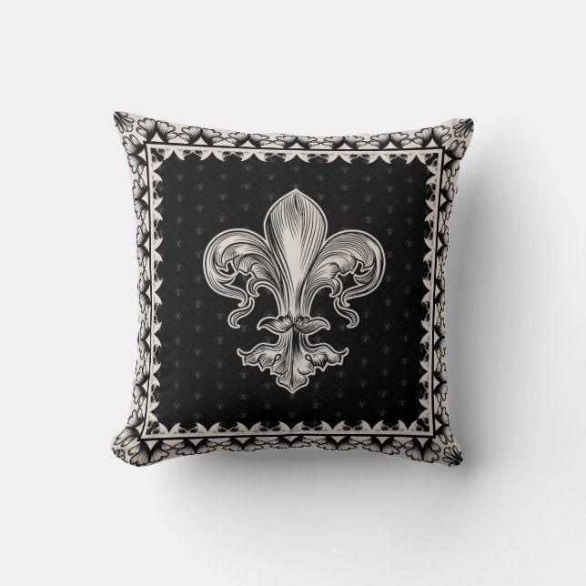 Fleur-de-lis - Black en Cream Kussen (Voorkant)