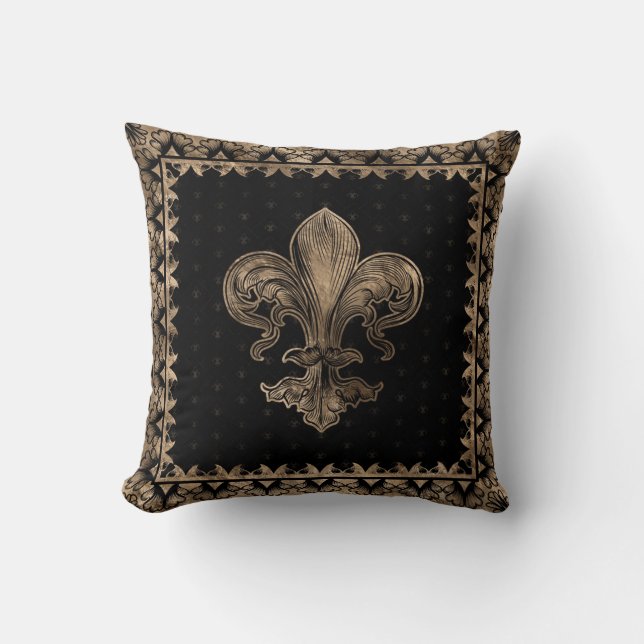 Fleur-de-lis - Black en Gold Kussen (Voorkant)
