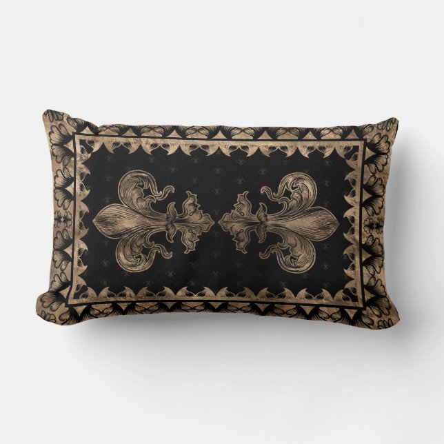 Fleur-de-lis - Black en Gold Kussen (Voorkant)