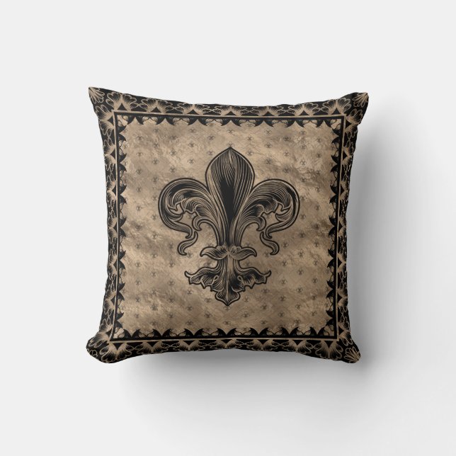 Fleur-de-lis - Black en Gold Kussen (Voorkant)