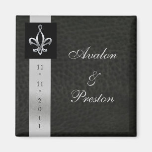 Fleur De Lis Black Leather bewaart de datum Magnet