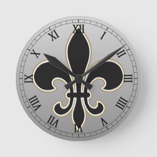 Fleur de Lis Black met White en Gold Ronde Klok