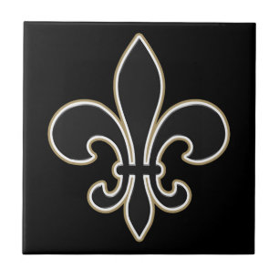 Fleur de Lis Black met White en Gold Tegeltje