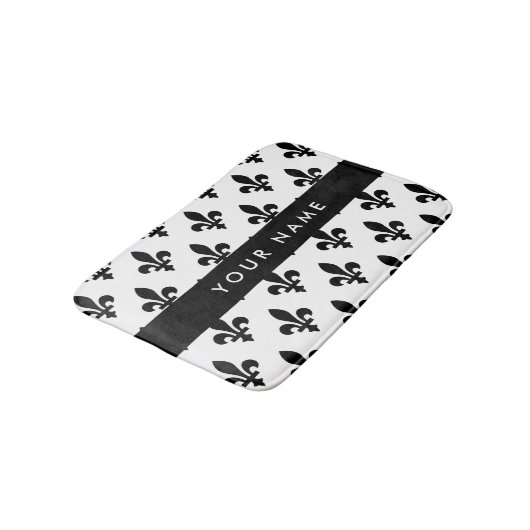 Fleur de Lis, Black on White, Black, Your Name Badmat (Gekanteld)