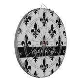 Fleur de Lis, Black on White, Black, Your Name Dartbord (Voorkant Links)