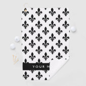 Fleur de Lis, Black on White, Black, Your Name Golfhanddoek (Insitu)