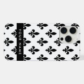 Fleur de Lis, Black on White, Black, Your Name iPhone Hoesje (Achterkant horizontaal)