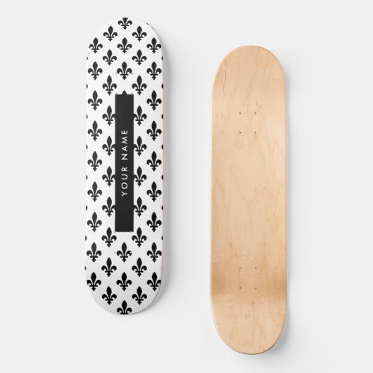Fleur de Lis, Black on White, Black, Your Name Persoonlijk Skateboard (Voorkant)