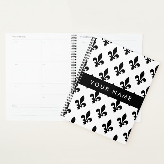 Fleur de Lis, Black on White, Black, Your Name Planner (Display)