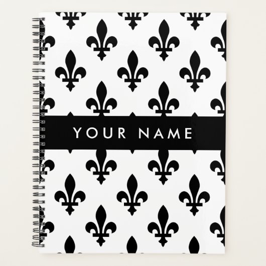 Fleur de Lis, Black on White, Black, Your Name Planner (Voorkant)