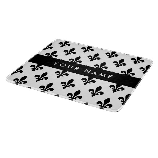 Fleur de Lis, Black on White, Black, Your Name Snijplank (Hoek)