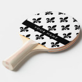 Fleur de Lis, Black on White, Black, Your Name Tafeltennisbatje (Voorkant Gekanteld)