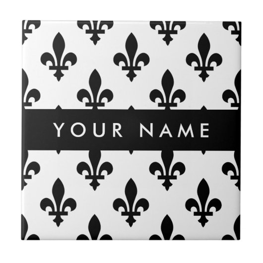 Fleur de Lis, Black on White, Black, Your Name Tegeltje (Voorkant)