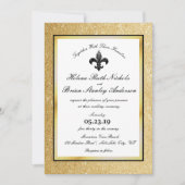Fleur De Lis Black White Gold Glitter Weddenschap Kaart (Voorkant)