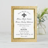 Fleur De Lis Black White Gold Glitter Weddenschap Kaart (Staand voorkant)