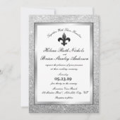 Fleur De Lis Black White Silver Glitter Wedding Kaart (Voorkant)