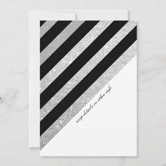 Fleur De Lis Black White Silver Glitter Wedding Kaart (Achterkant)