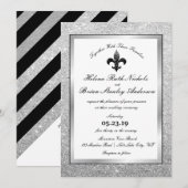 Fleur De Lis Black White Silver Glitter Wedding Kaart (Voorkant / Achterkant)