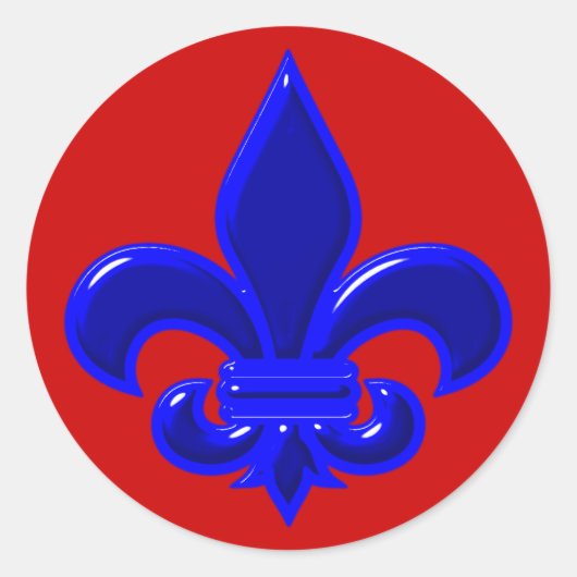 Fleur De Lis Blau blue Ronde Sticker (Voorkant)