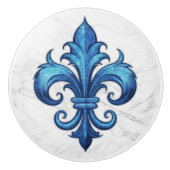 Fleur-De-Lis Blauw en wit marmer Keramische Knop (Voorkant)