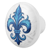 Fleur-De-Lis Blauw en wit marmer Keramische Knop (Rechts)