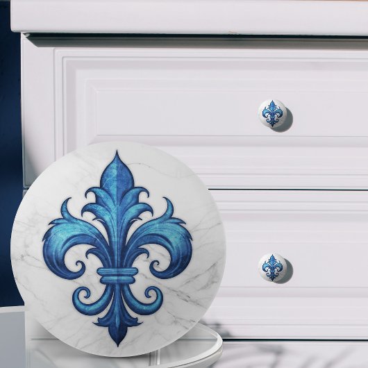 Fleur-De-Lis Blauw en wit marmer Keramische Knop