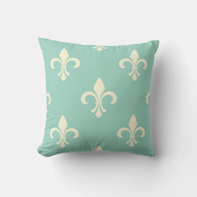 Fleur de Lis Blauw-Groen Sierkussen (Voorkant)