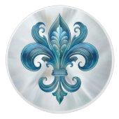 Fleur-De-Lis Blauw Marmer en parel Keramische Knop (Voorkant)