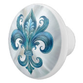 Fleur-De-Lis Blauw Marmer en parel Keramische Knop (Rechts)
