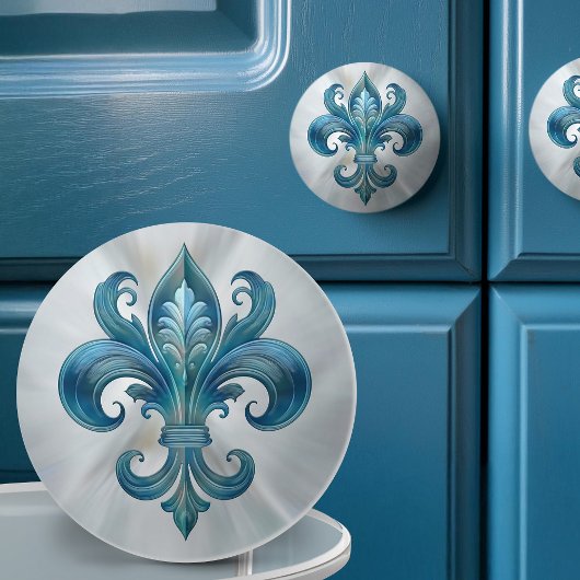 Fleur-De-Lis Blauw Marmer en parel Keramische Knop