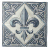 Fleur-De-Lis  Blauw Marmer en parel Tegeltje (Voorkant)