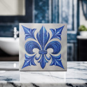 Fleur-De-Lis Blauw Marmer en parel Tegeltje
