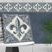 Fleur-De-Lis  Blauw Marmer en parel Tegeltje