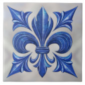 Fleur-De-Lis Blauw Marmer en parel Tegeltje (Voorkant)
